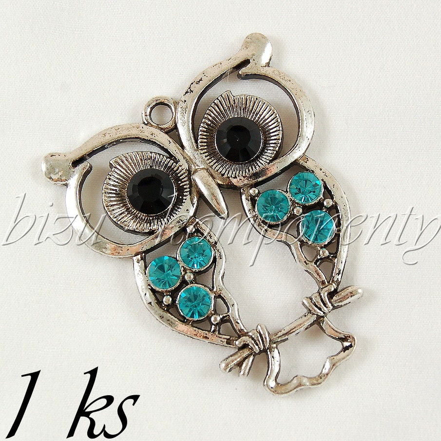 Velká obrýlená sova se světle modrými křídly, stříbrná barva (02 0811)