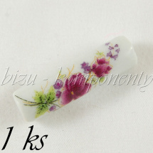 Dlouhý keramický korálek s fialovými květy (01 0184)