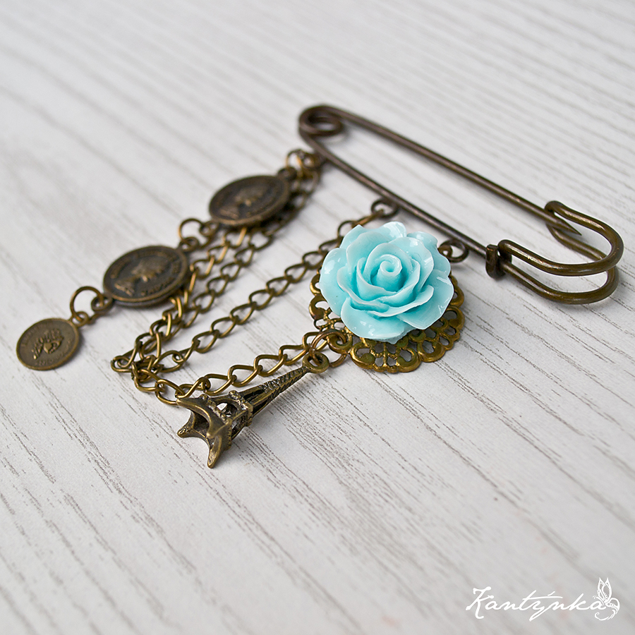 Mentolová růže z Paříže - brož