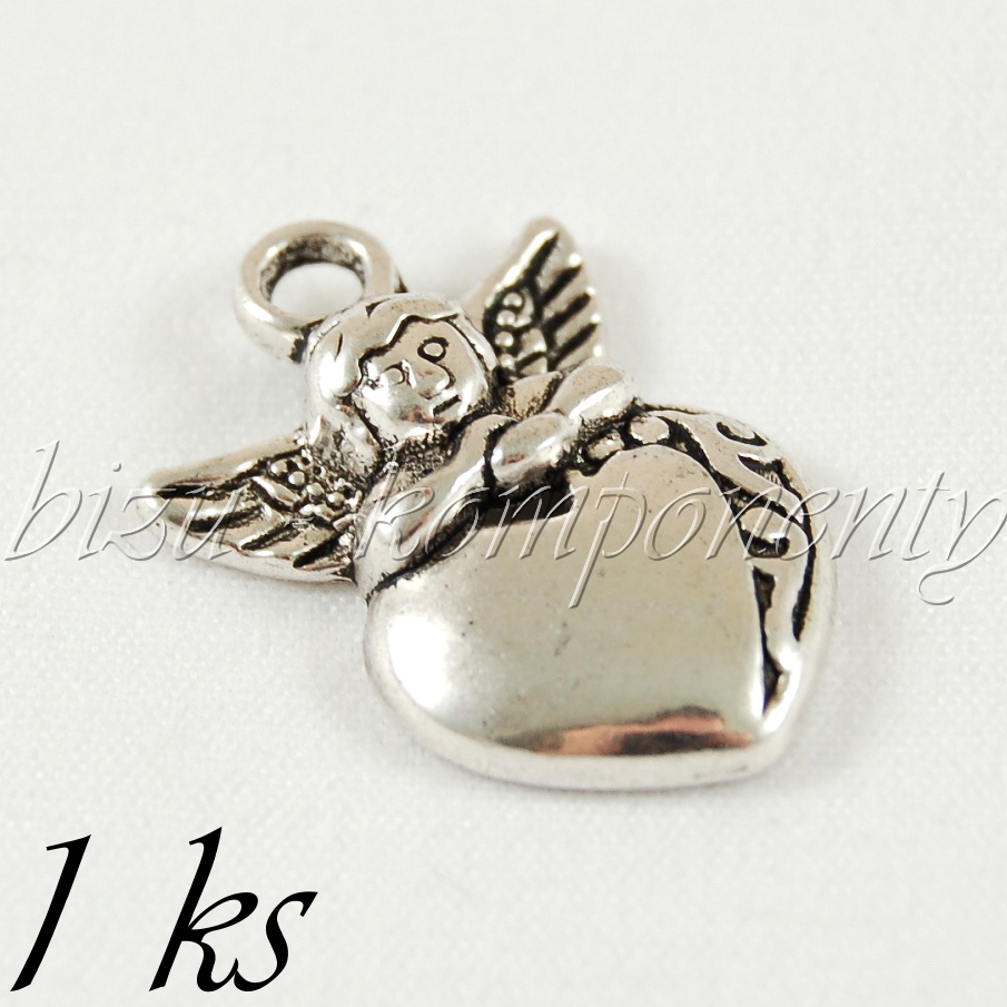 Andílek se srdíčkem, stříbrná barva (02 0907)