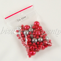 Šedo-červená směs voskovaných perlí 3-10mm 30g (01 0243)