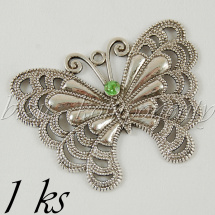 Velikánský motýl se zeleným šatonem, stříbrná barva (02 0996)