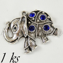 Běžící slon s tmavě modrými šatony, stříbrná barva (02 0944)