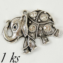 Běžící slon s čirými šatony, stříbrná barva (02 0953)