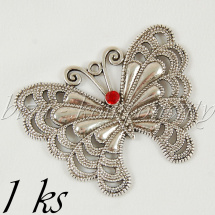 Velikánský motýl s červeným šatonem, stříbrná barva (02 0997)