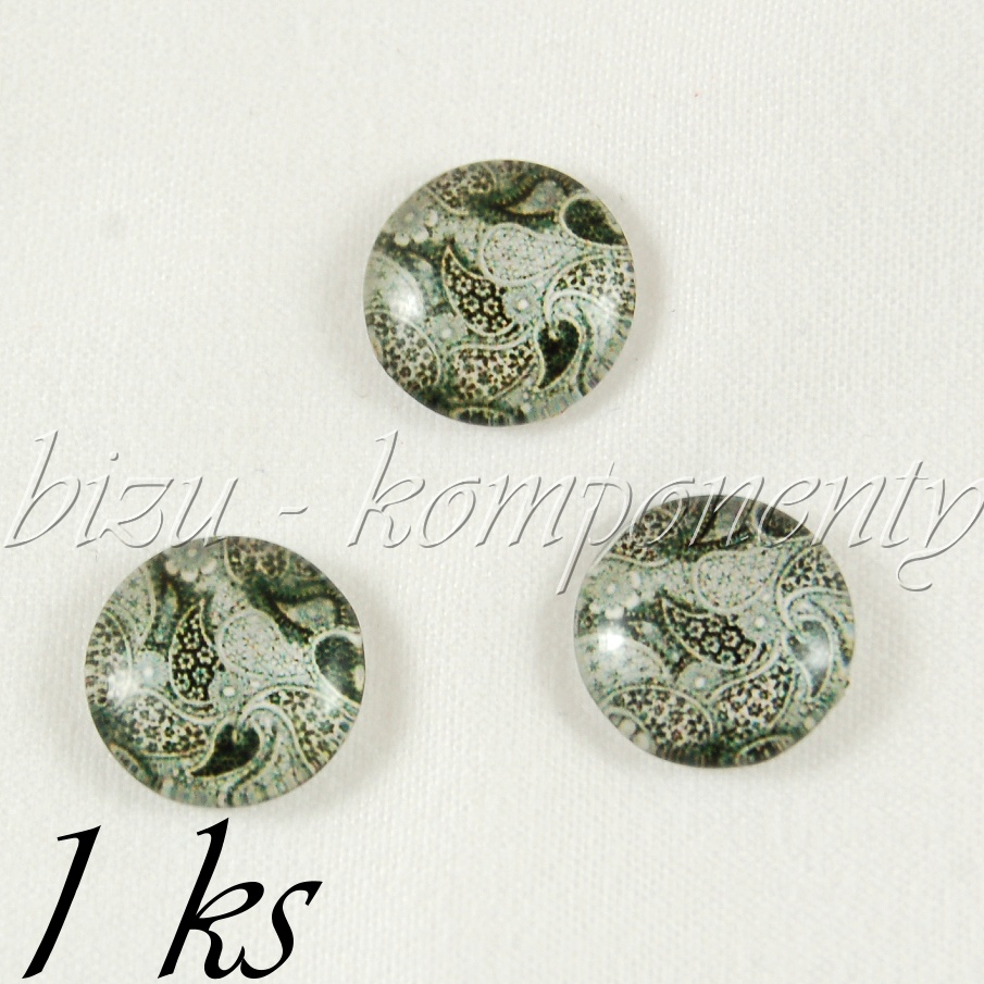 Skleněný kabošon šedé listy (35 2313), 16 mm