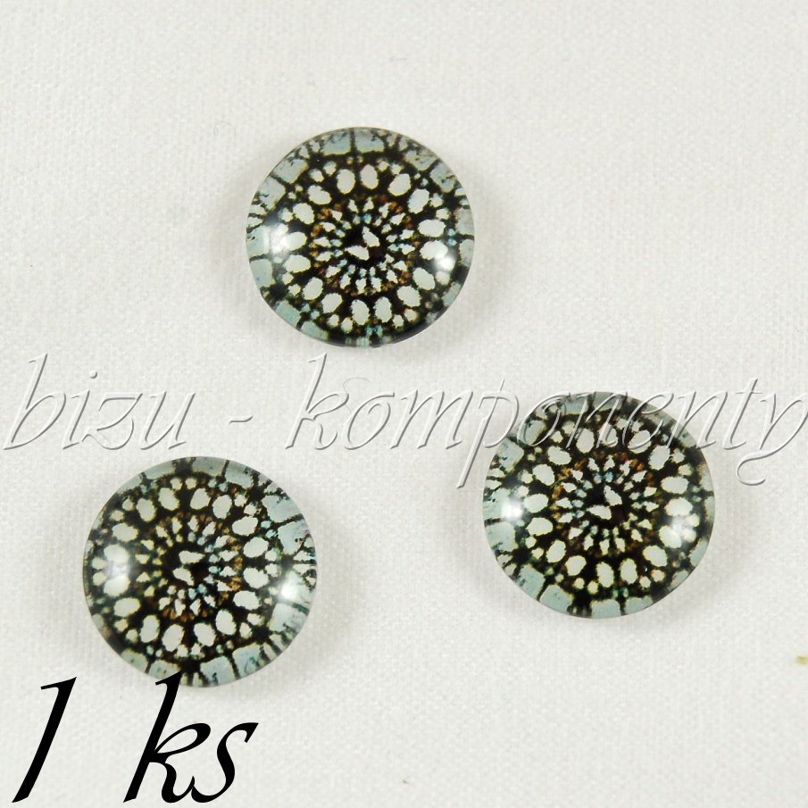 Skleněný kabošon černá pavučina (35 2275), 16 mm