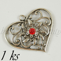Srdce s červeným šatonem, stříbrná barva (02 0047)