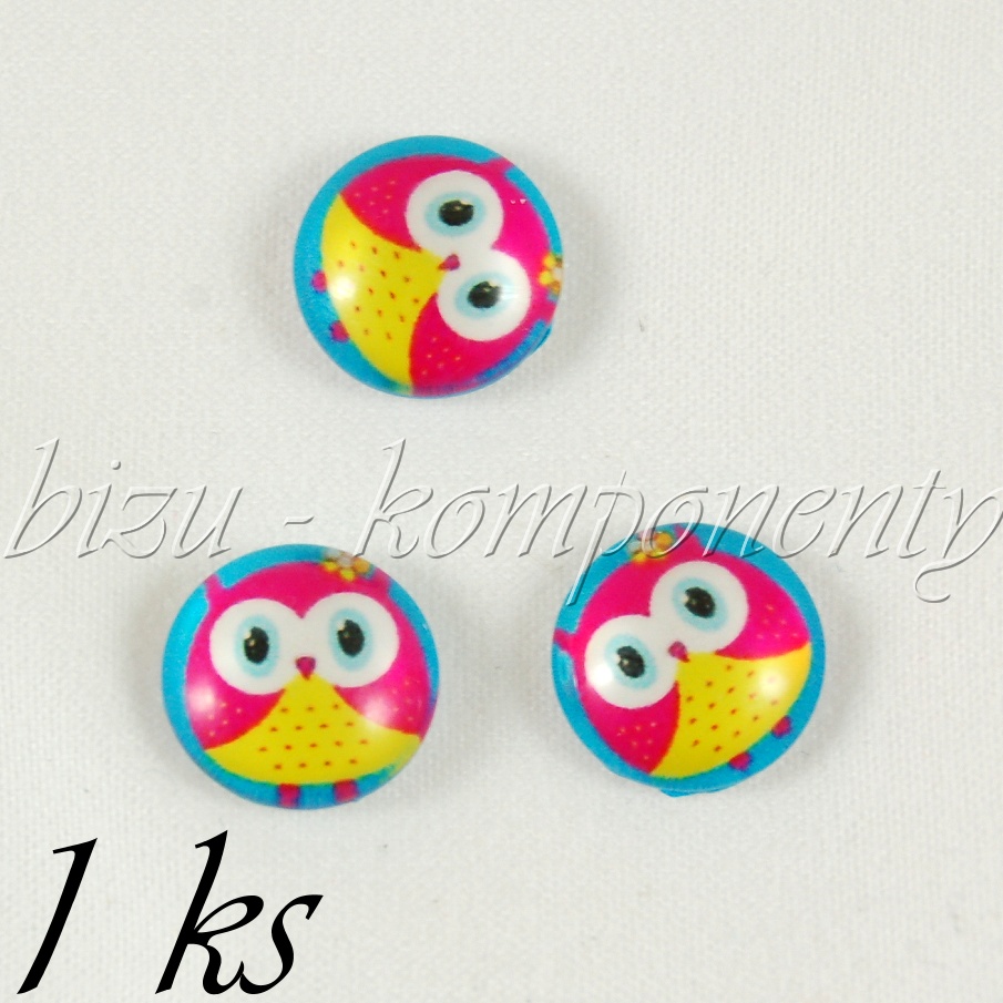 Skleněný kabošon sovička s růžovými křídly (35 2094)