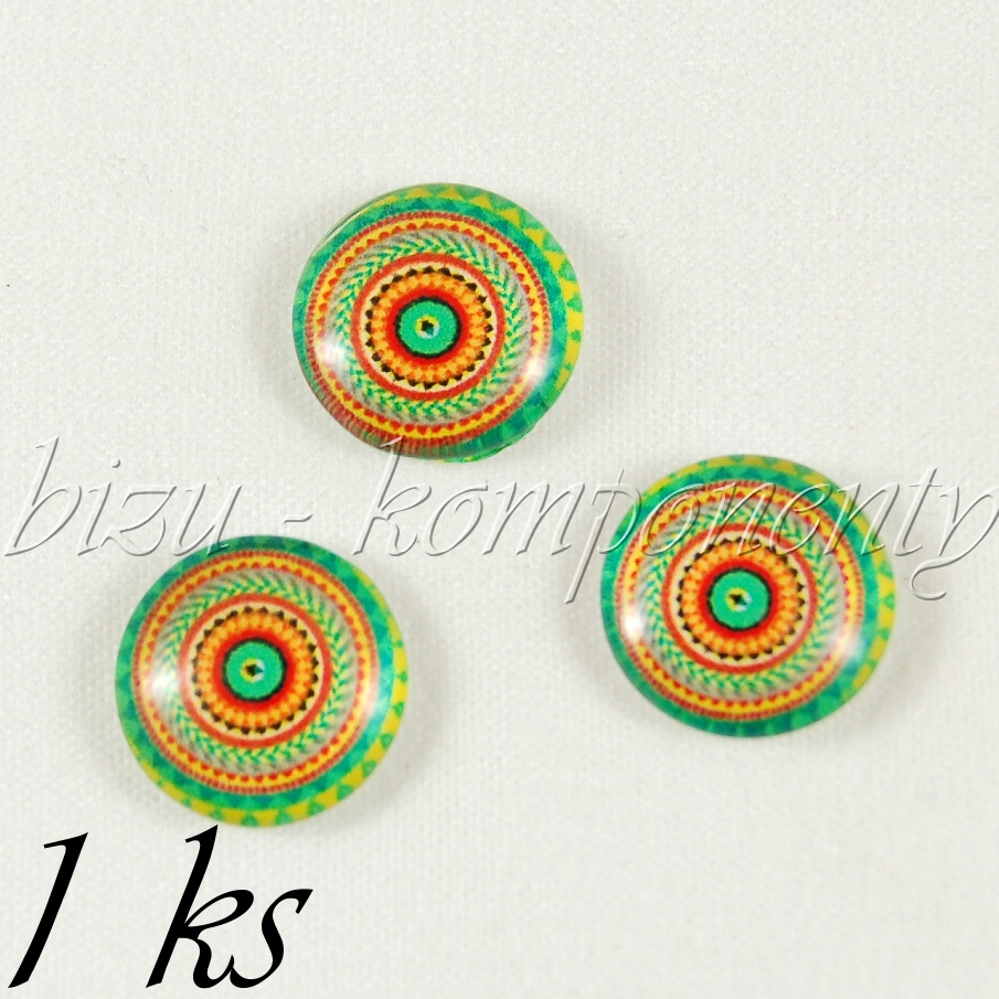 Skleněný kabošon oranžovo-zelené kruhy (35 2143)