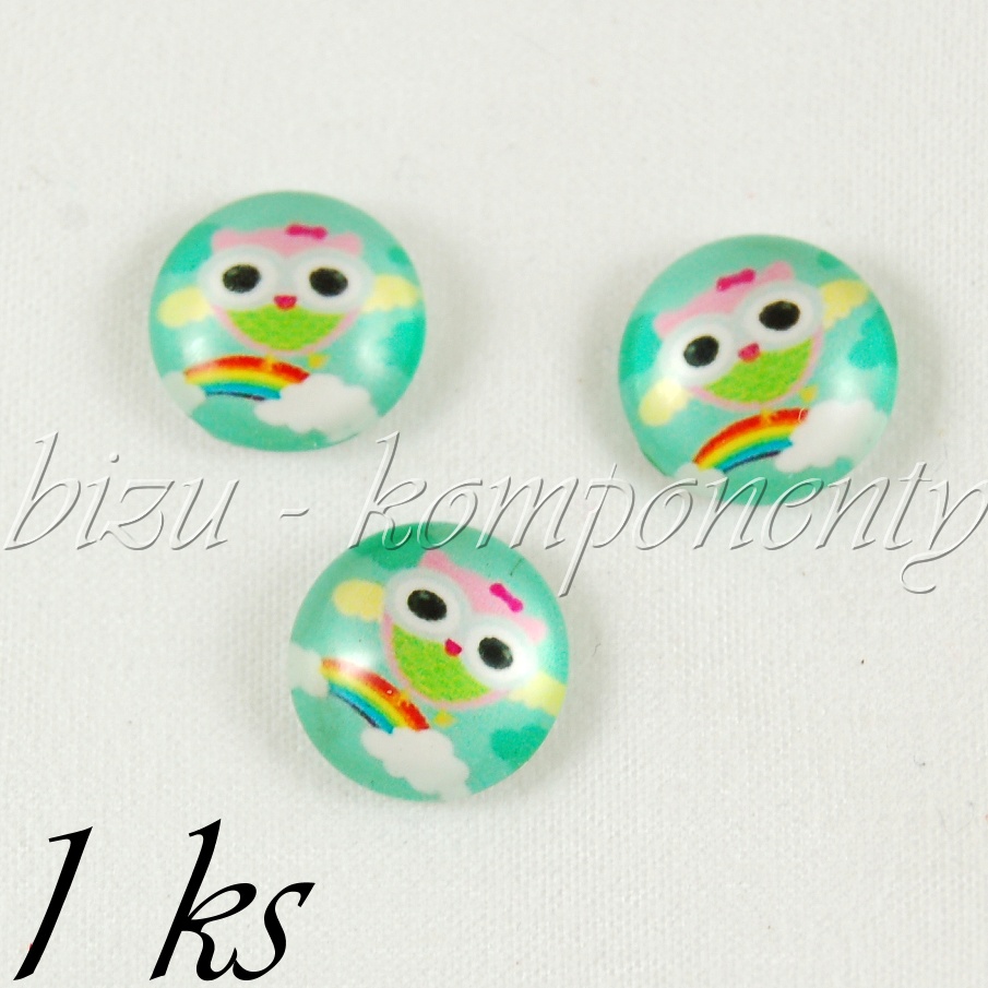 Skleněný kabošon soví holka na duze (35 2091)