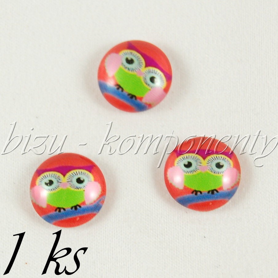 Skleněný kabošon sovička na modré větvi (35 2098)