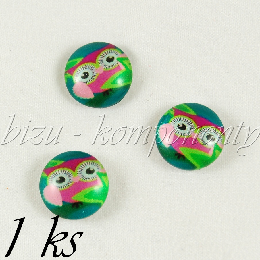 Skleněný kabošon sovička za listem (35 2095)