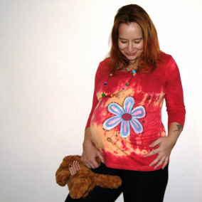 Malované triko těhotenské s kytičkou