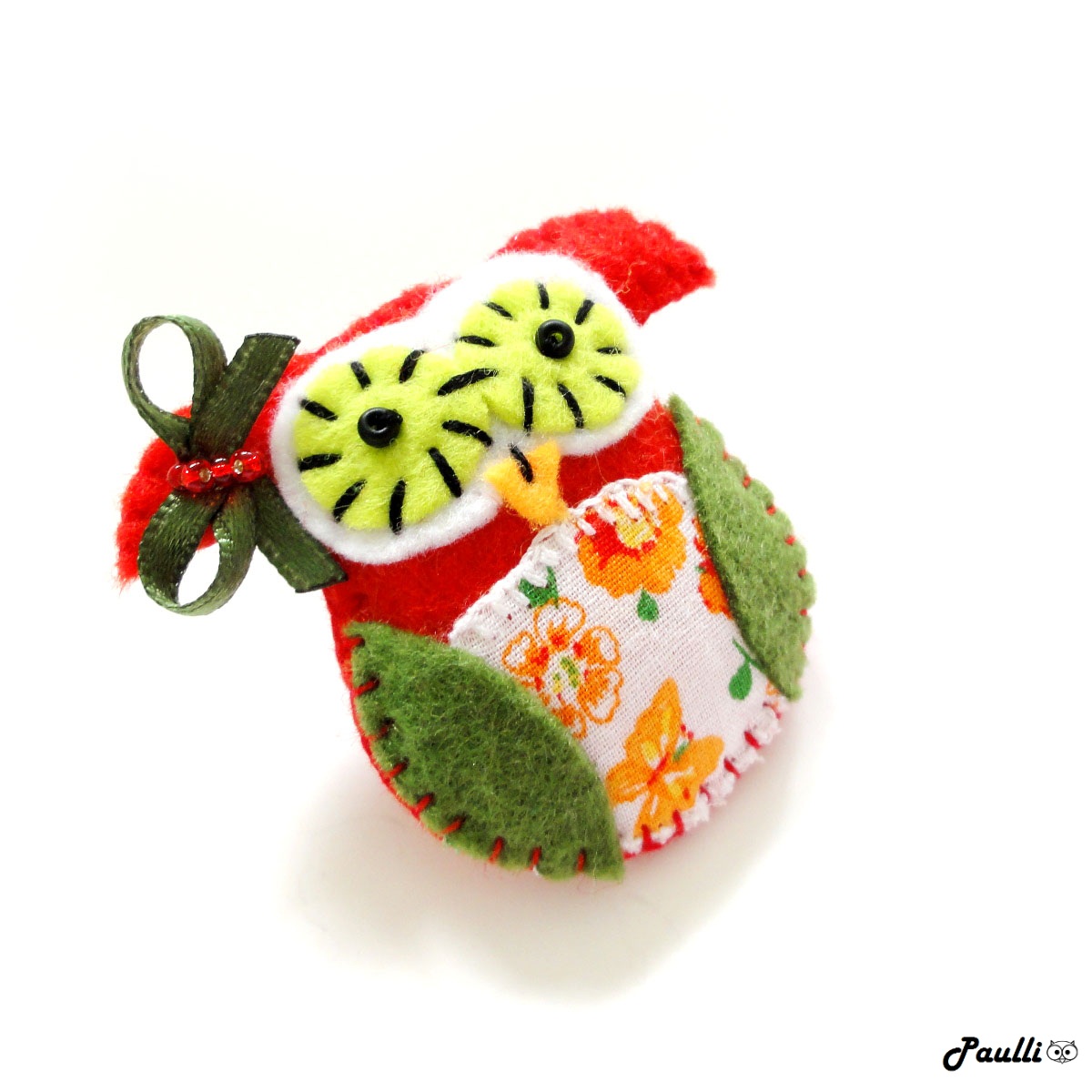 Červeno-zelená sovička s mašličkou