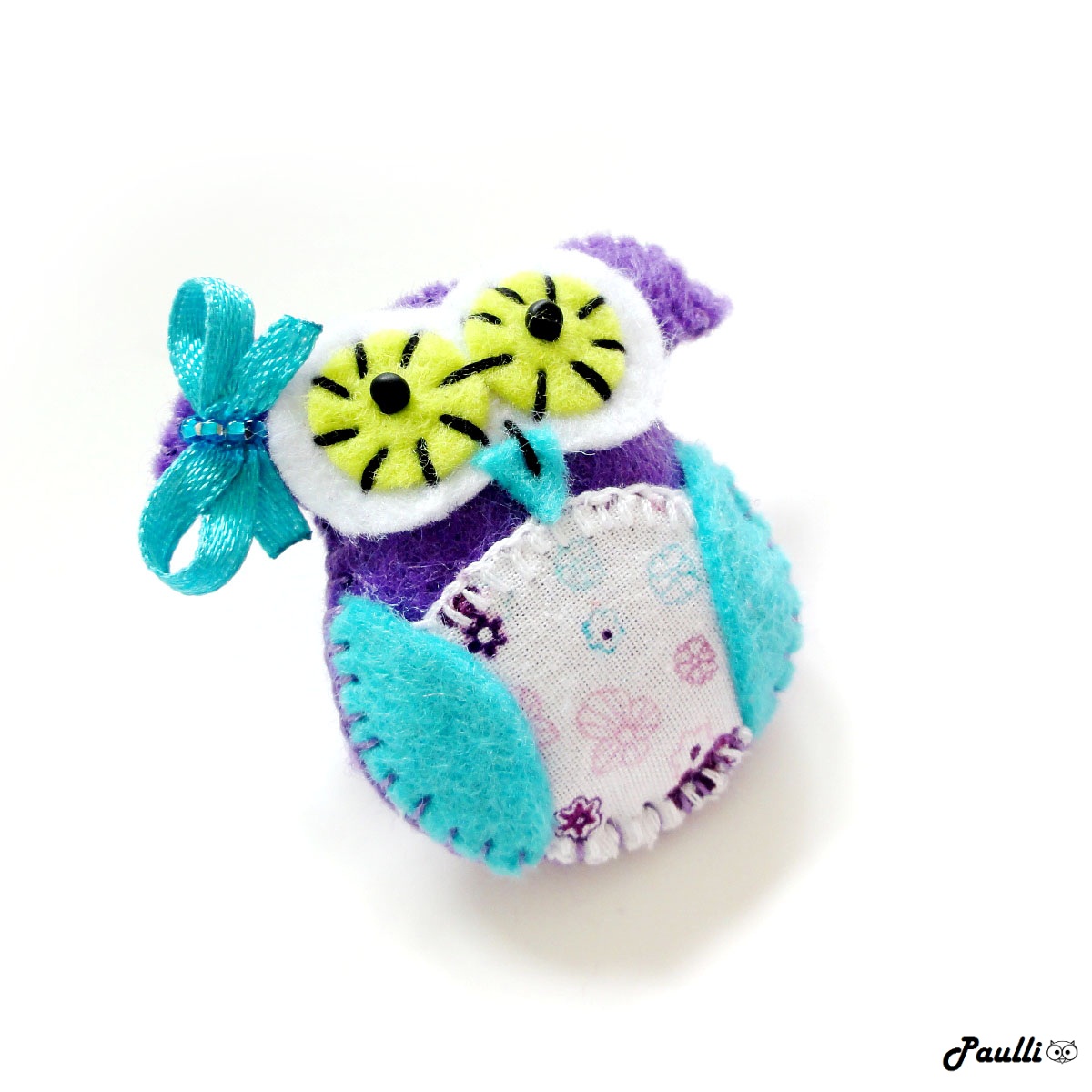 Fialovo-tyrkysová sovička s mašličkou