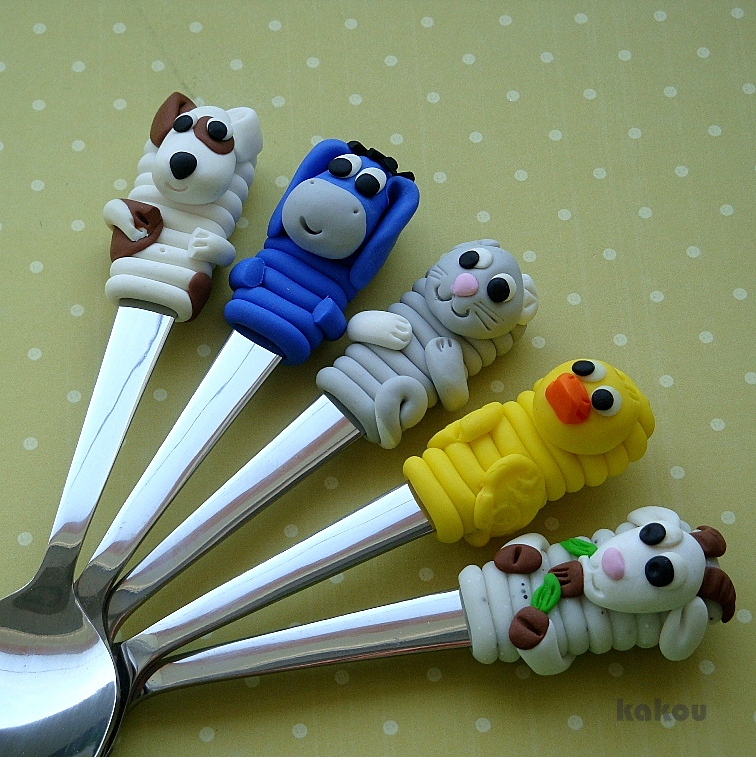 čajová fimo lžička - domácí zvířátka 2