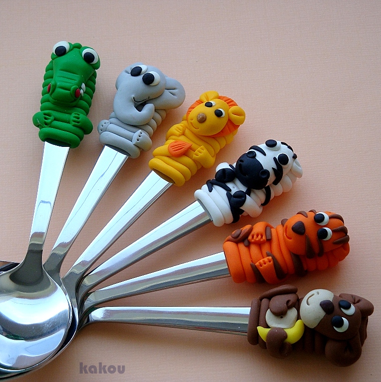 čajová fimo lžička - zvířátka