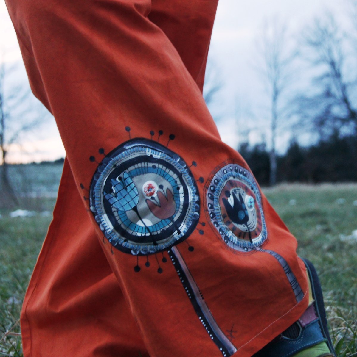 Malované gatě bambulaté s divnokytkama