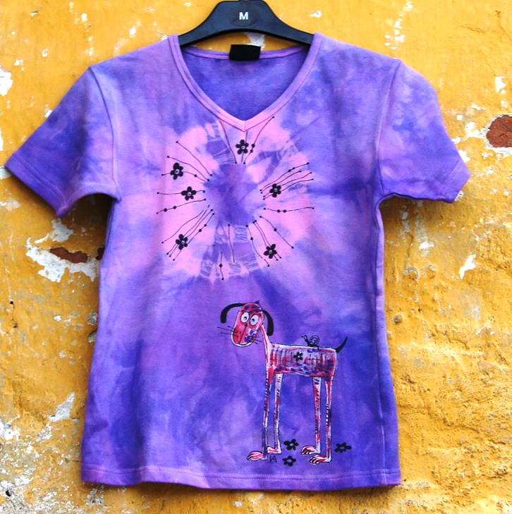 Fialovomodré malované triko...HAF