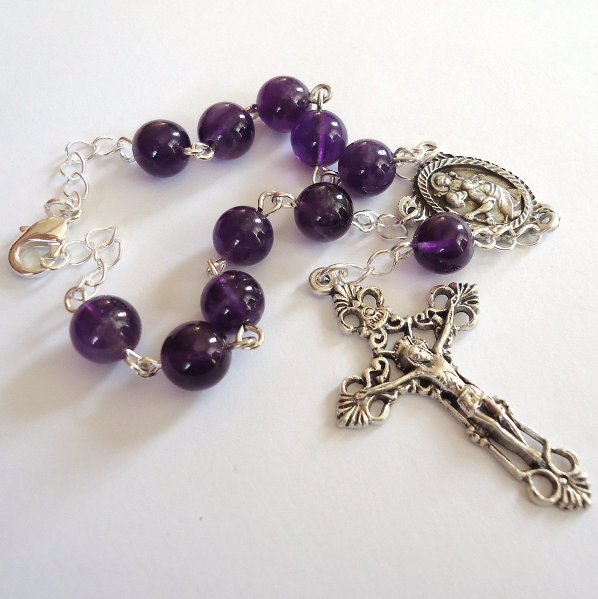 Růženec do auta se Svatým Kryštofem (AMETYST)