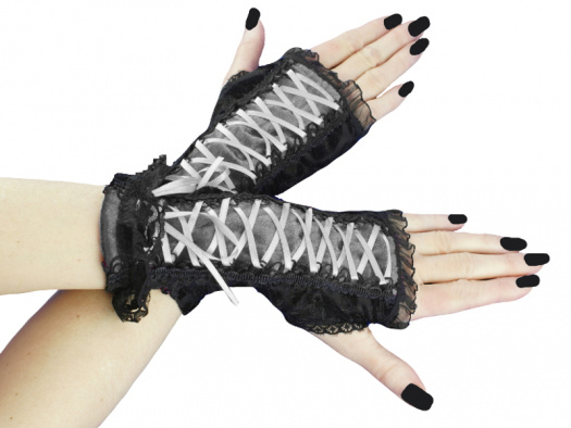 bezprsté rukavice s korzet. šněrováním gothic 006