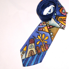 Ručně malovaná hedvábná kravata městečková