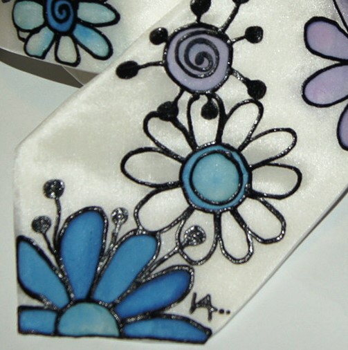 Ručně malovaná kravata - květinová