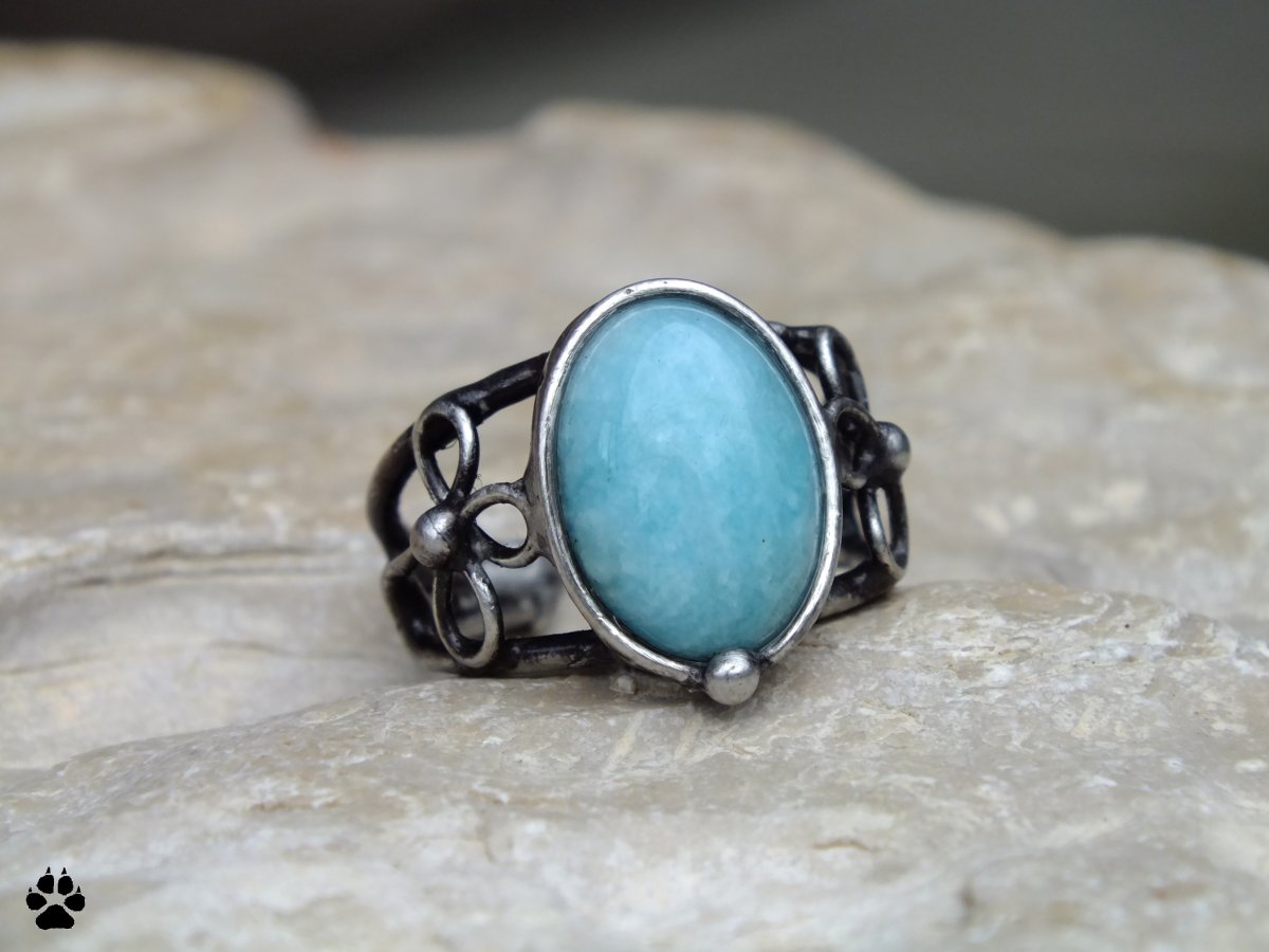 Amazonitový prsten s lístečky