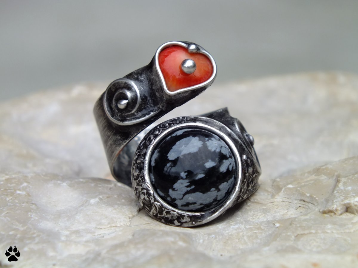 Srdíčkový s obsidiánem - cínovaný prsten