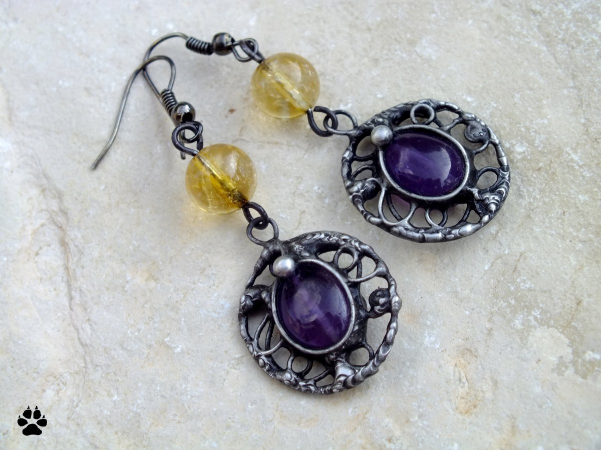 Náušnice - citrín, ametyst