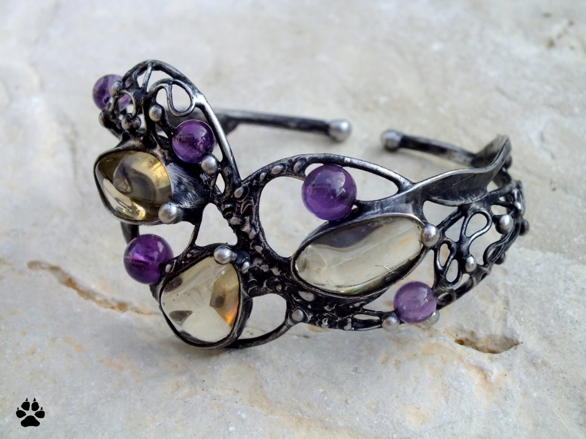 Náramek - citrín, ametyst