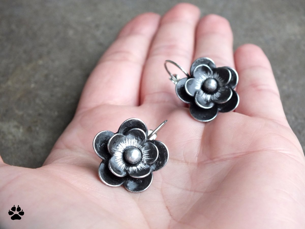 Květinky dvojité - cínované náušnice