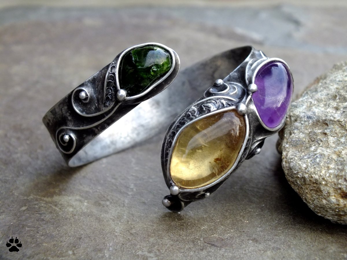 Tříbarevný náramek-chromdiopsid,citrín,ametyst