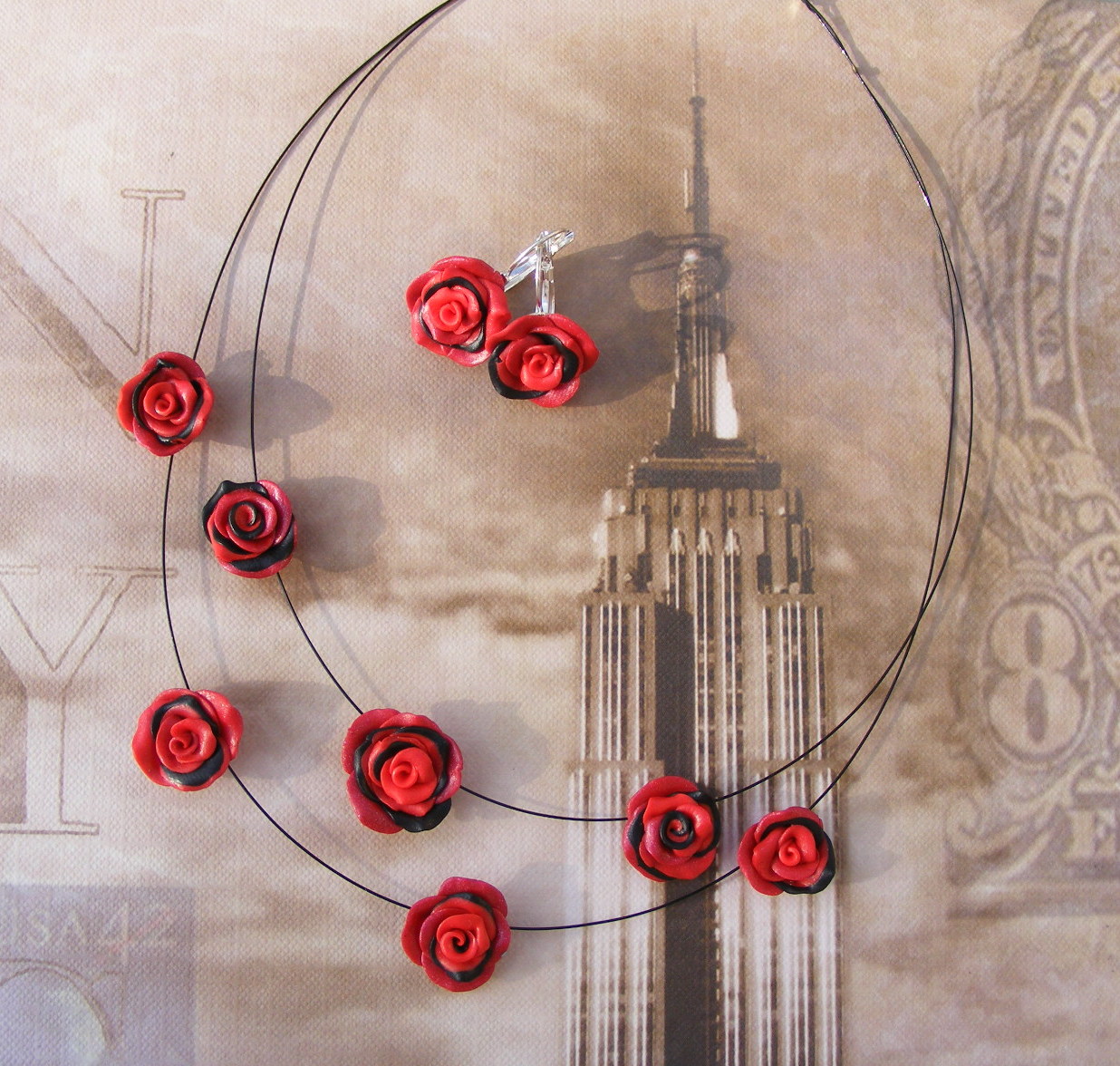 Fimo sada-růžičky v černočerveném