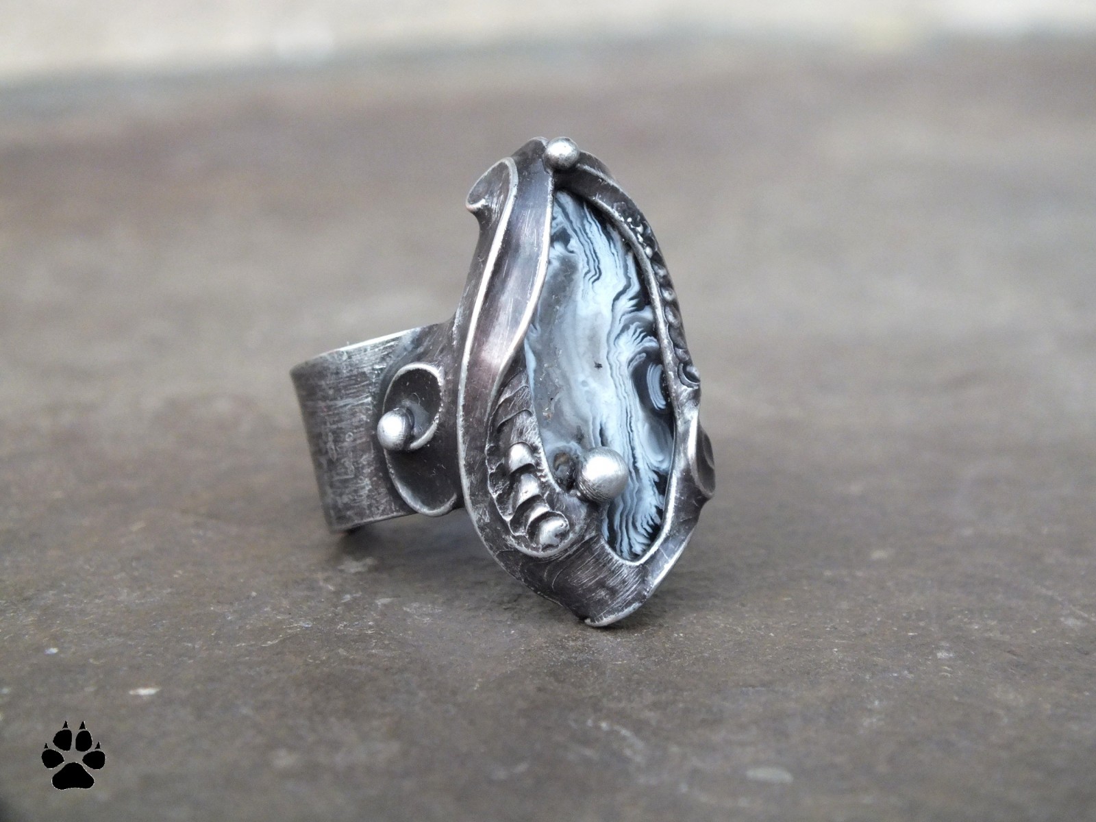 Black and white - prsten s achátem