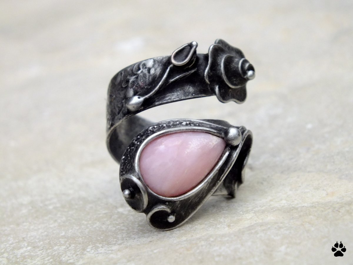 Prsten s růžičkou - růžový opál