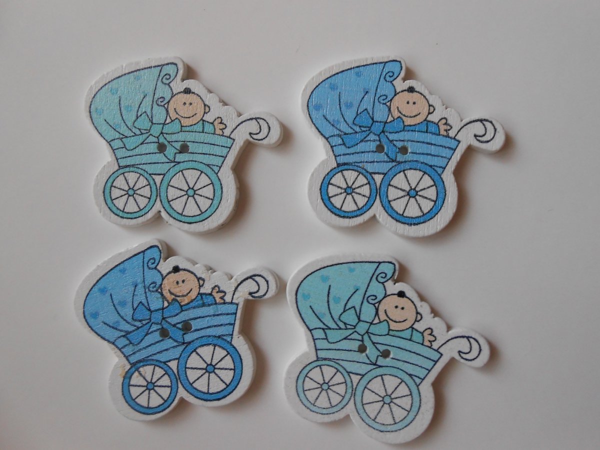 Dřevěné knoflíky kočárek - modré