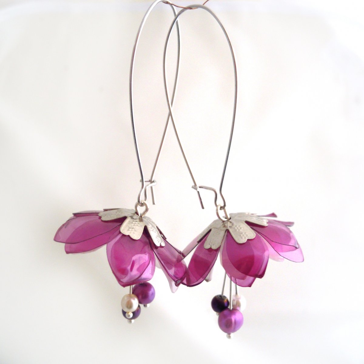 Náušnice: Tmavě růžové recykvěty