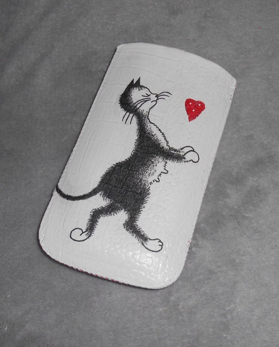 Pouzdro na mobil - kočičí srdce