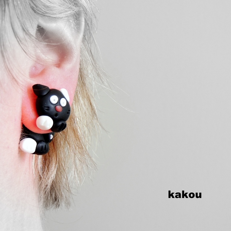 náušnice kočky černé - skrz ucho