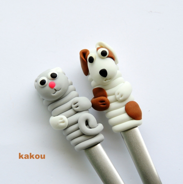 koktejlová fimo lžička - pes a kočka