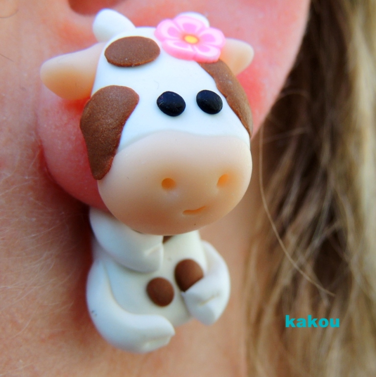 náušnice skrz ucho - kravičky hnědé