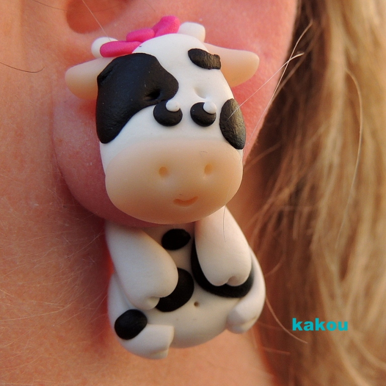 náušnice skrz ucho - kravičky černé