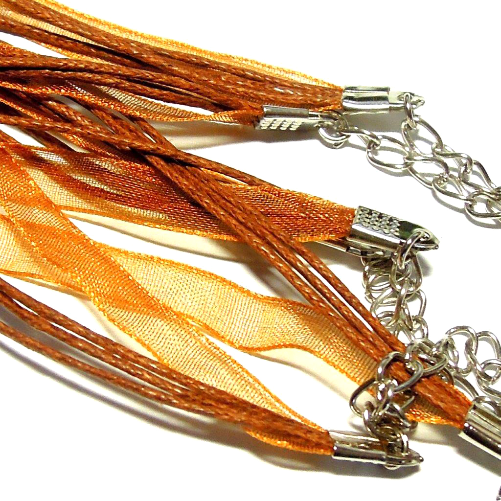 Návleková šňůrka s organzou - oranžovohnědá