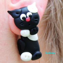 náušnice kočky černé - skrz ucho