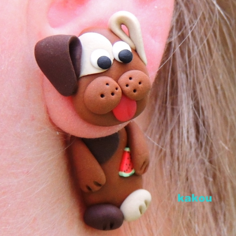 náušnice pejsci tmaví - skrz ucho