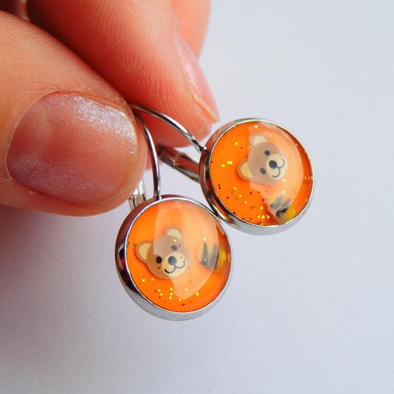 náušnice - medvídkové se včelkou