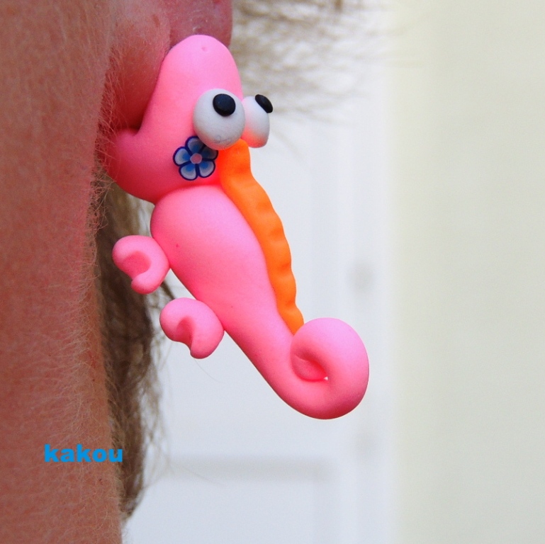 náušnice zakousnutí chameleoni (růžová)