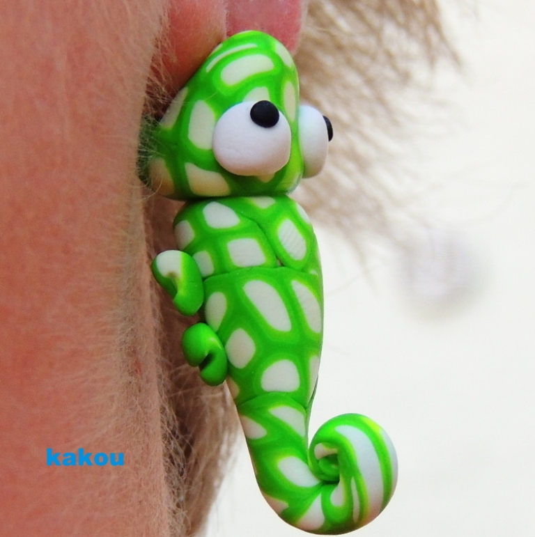 náušnice zakousnutí chameleoni (mramoroví)